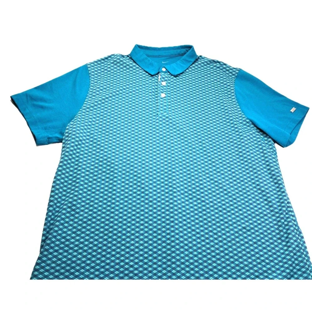 Nike Golf Polo Shirt Men's XL Teal Argyle Preppy DH0885-367 Tennis Pickleball